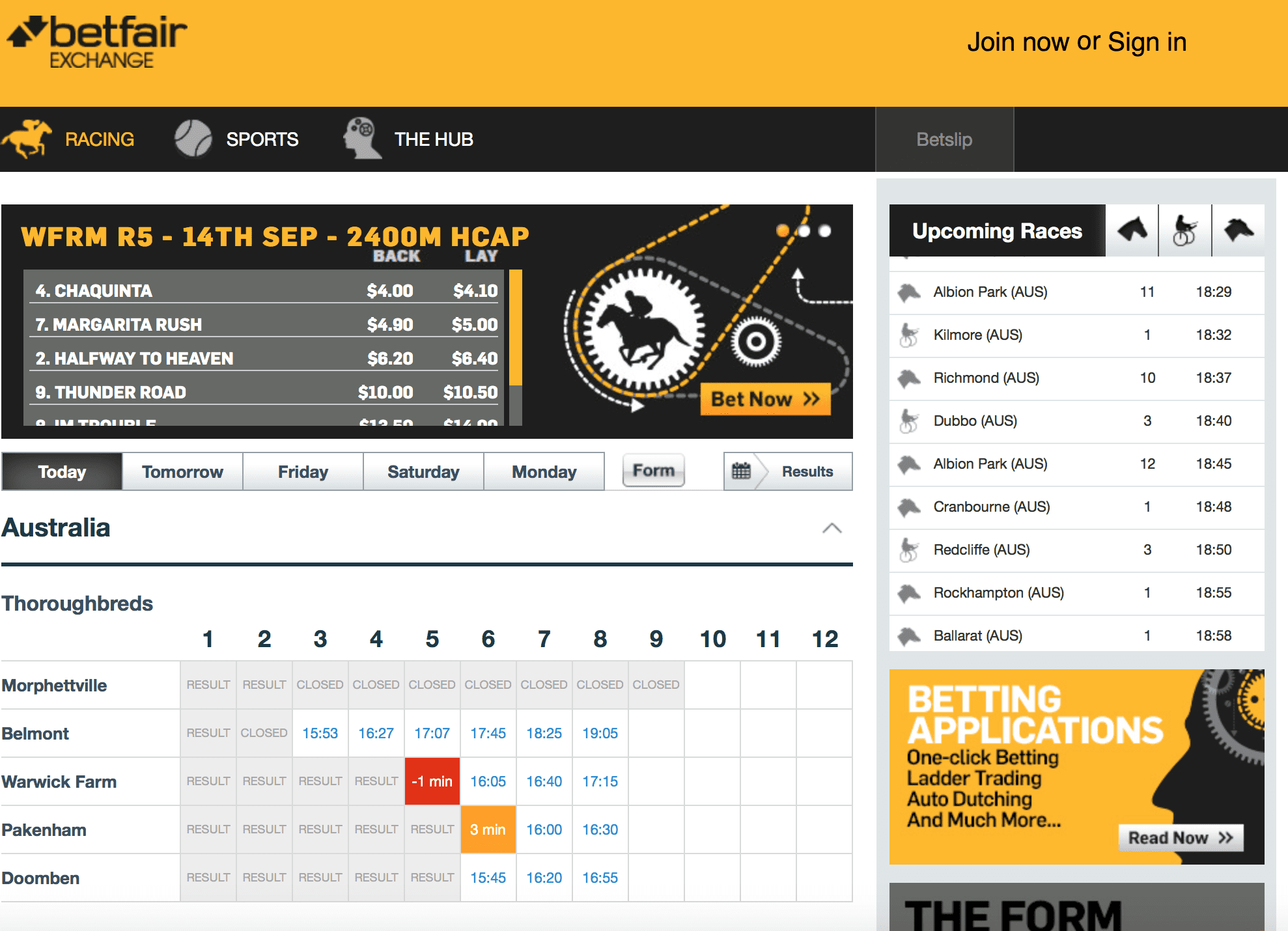 Betfair platform screenshot 1